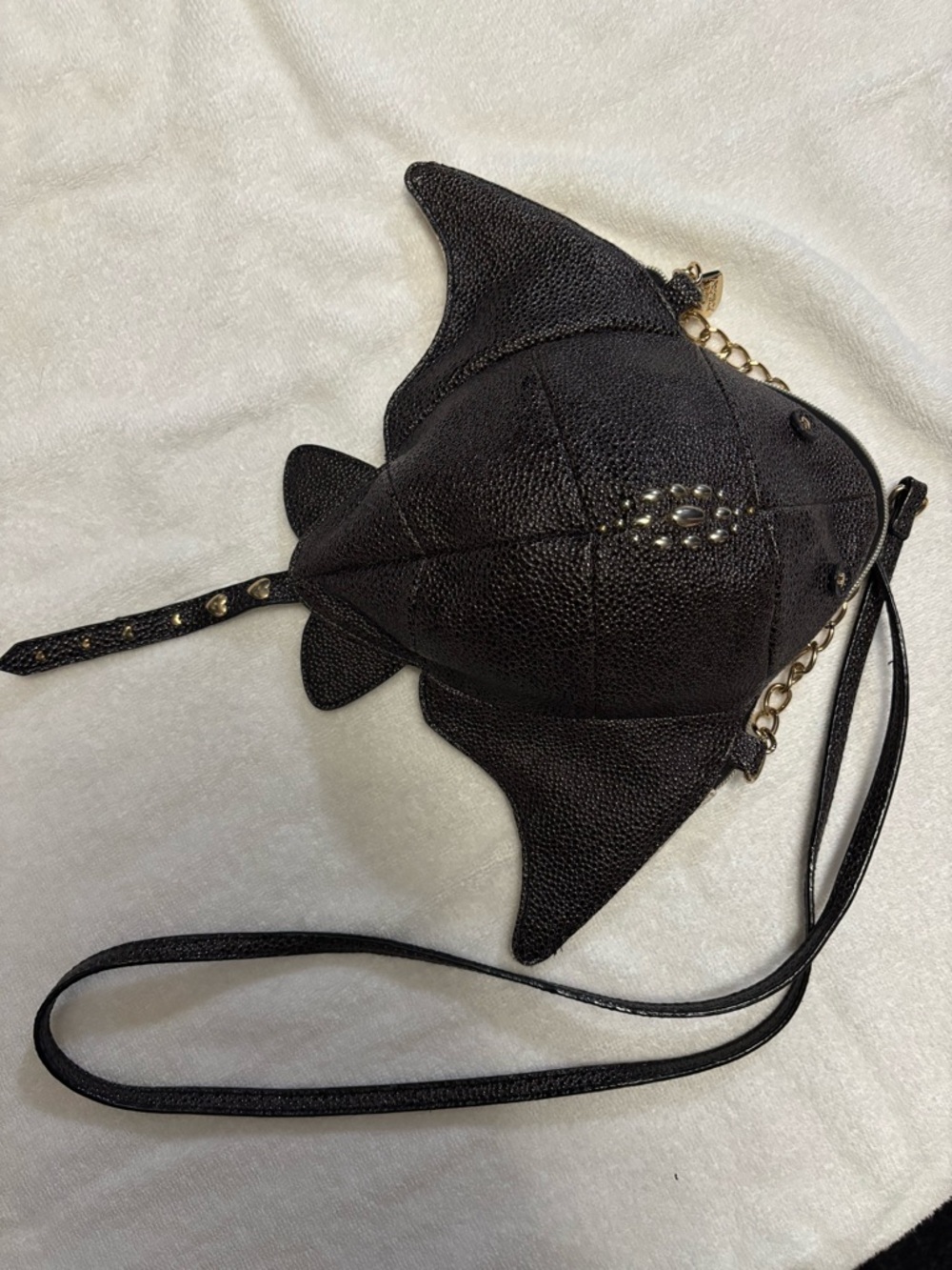 Betsey Johnson Black Stingray-Shape Crossbody Bag with Stud Accents